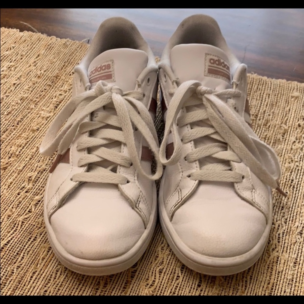 Adidas rose gold tennis shoes